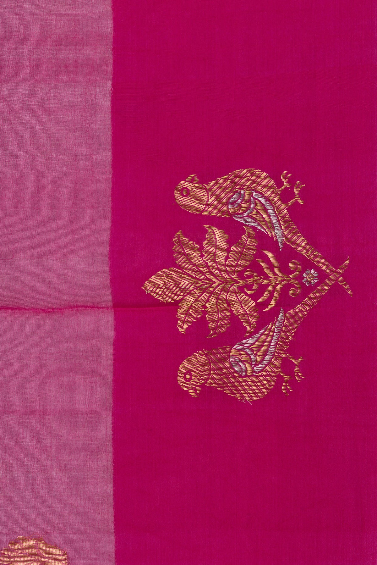 Border image of Pure Silk Dark Pink Dual Tone Tussar Saree with Zari Butta on the body and Fancy Border. 