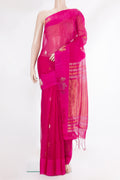 Pure Silk Dark Pink Dual Tone Tussar Saree with Zari Butta on the body and Fancy Border.  displayed on a mannequin
