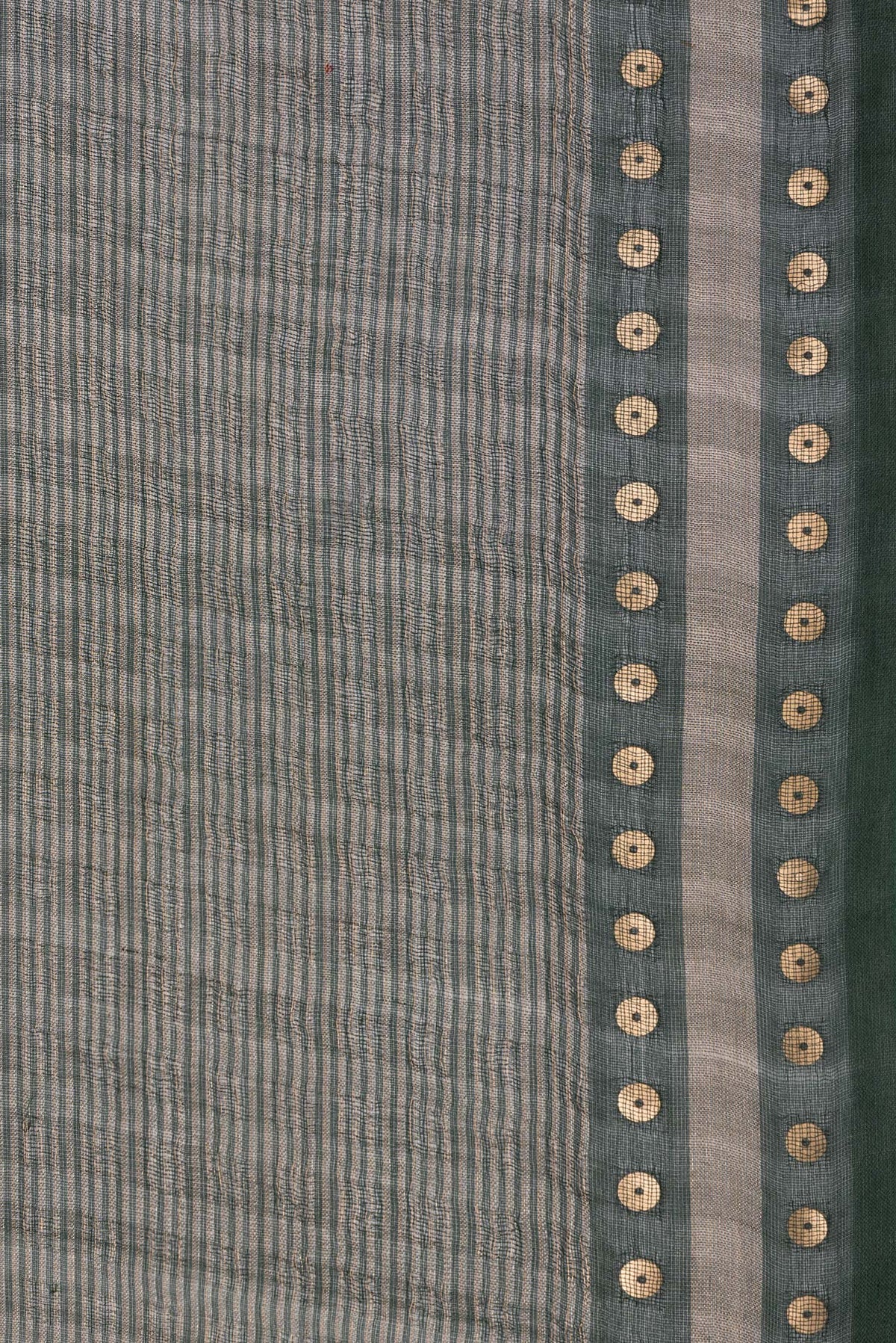 Border image of Pure Silk Green Dual Tone Tussar Saree with Stripes on the body and Sequin Border. 