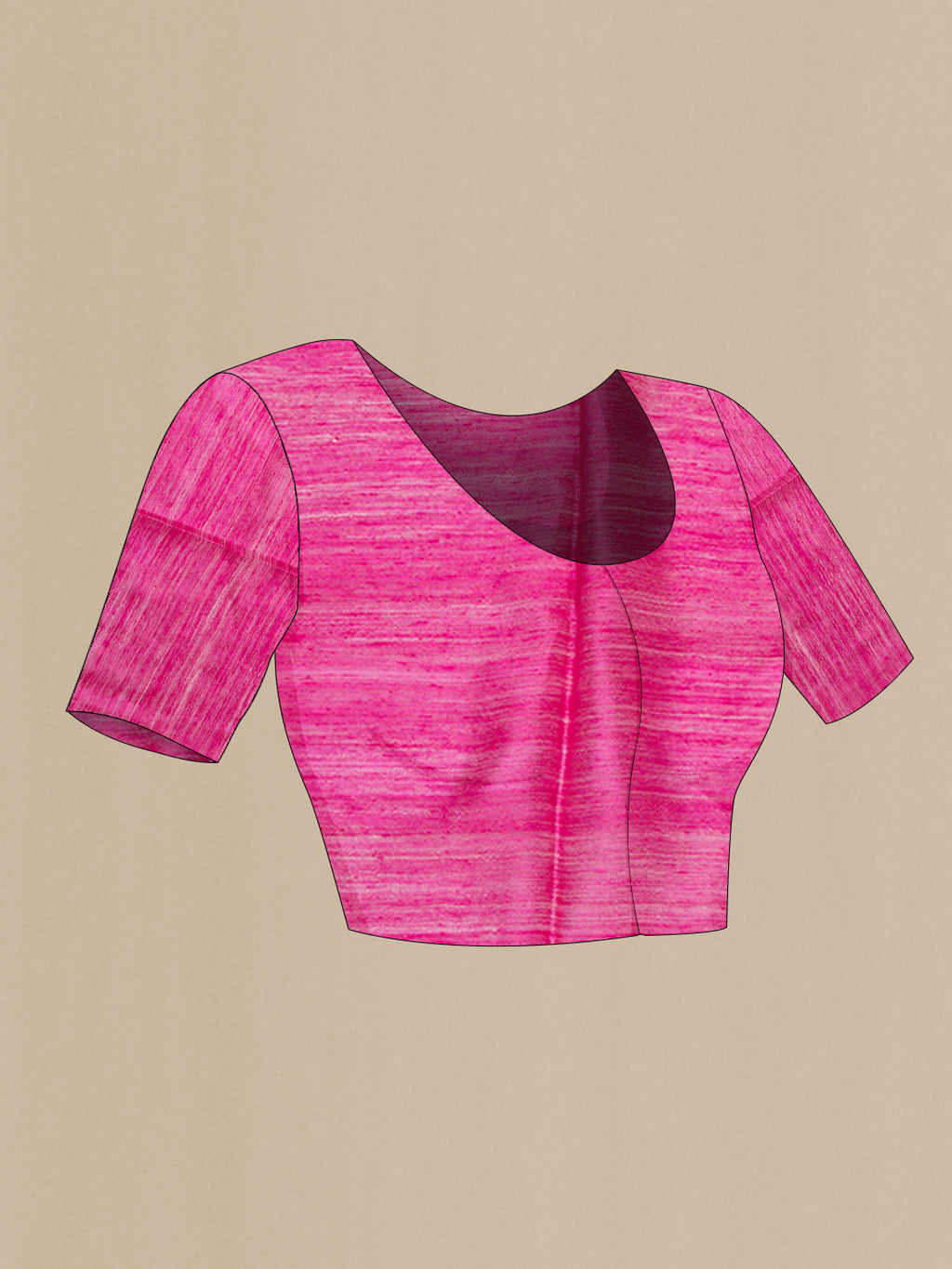Close up image of the blouse of Pink Tussar Saree with Plain Body and Fancy Border. 