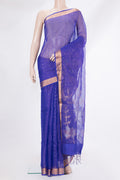 Pure Silk Royal Blue Tussar Saree with Embroidery on the body and Zari Border.  displayed on a mannequin