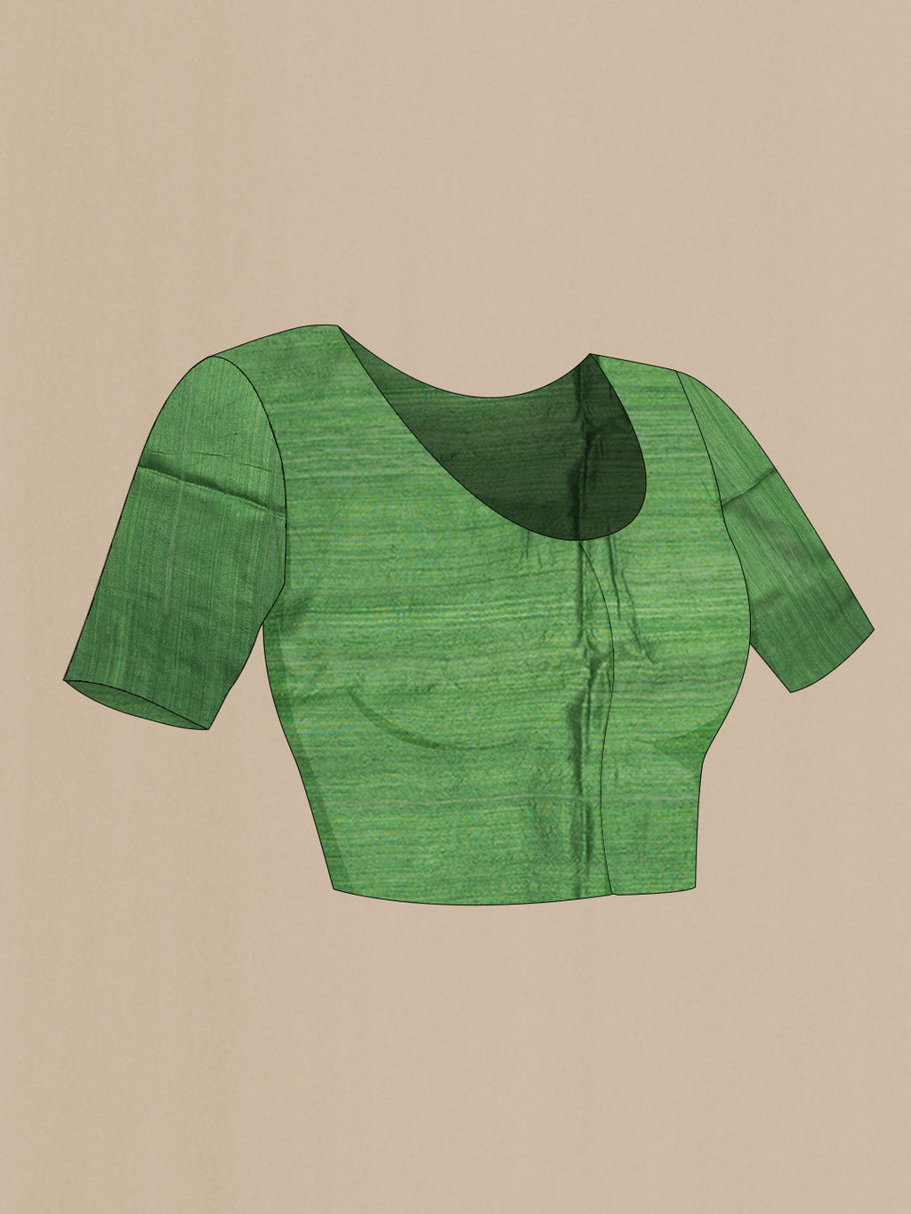 Close up image of the blouse of Pure Silk Green Dual Tone Tussar Saree with Plain Body and Plain Border. 