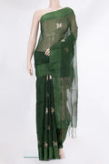 Pure Silk Green Dual Tone Tussar Saree with Plain Body and Plain Border.  displayed on a mannequin