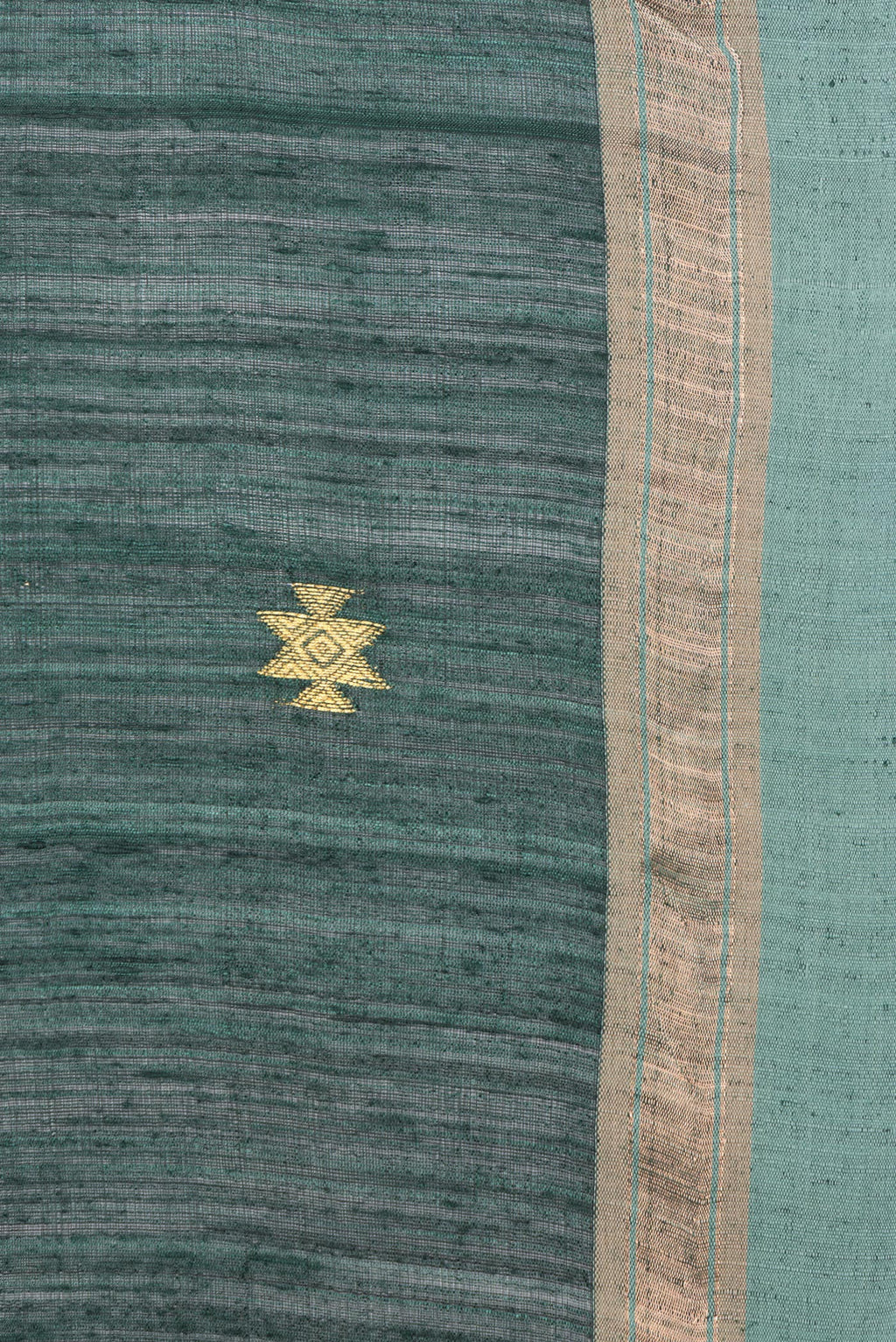 Border image of Pure Silk Green Dual Tone Jute Saree with Zari Butta on the body and Zari Border. 
