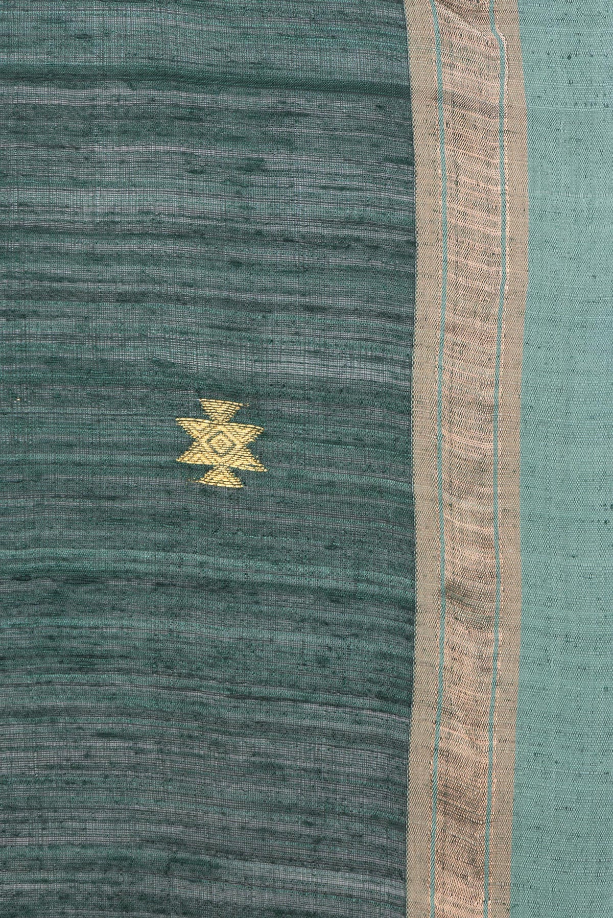 Border image of Pure Silk Green Dual Tone Jute Saree with Zari Butta on the body and Zari Border. 