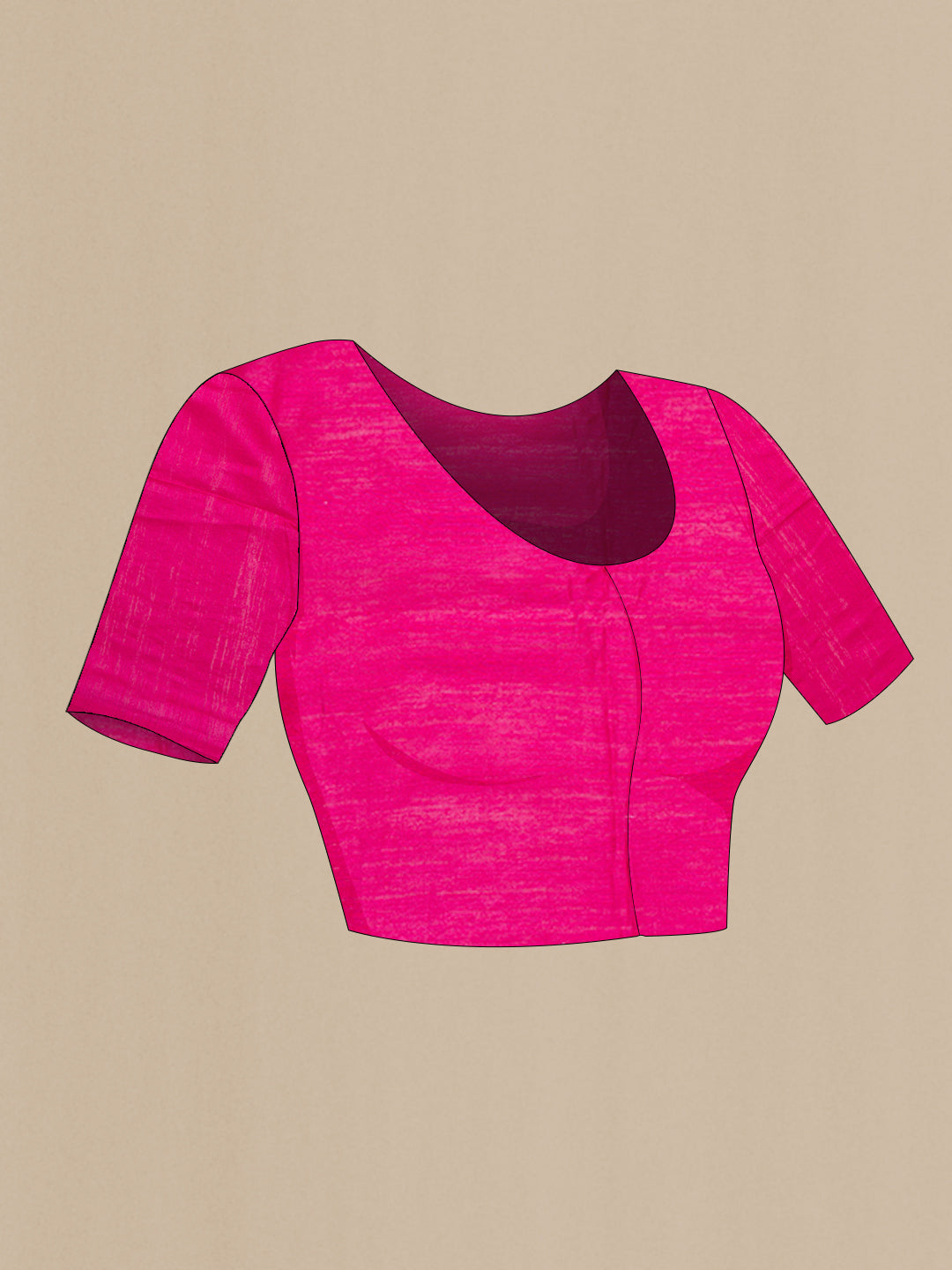 Close up image of the blouse of Pure Silk Pink Tussar Saree with Zari Butta on the body and Zari Border. 