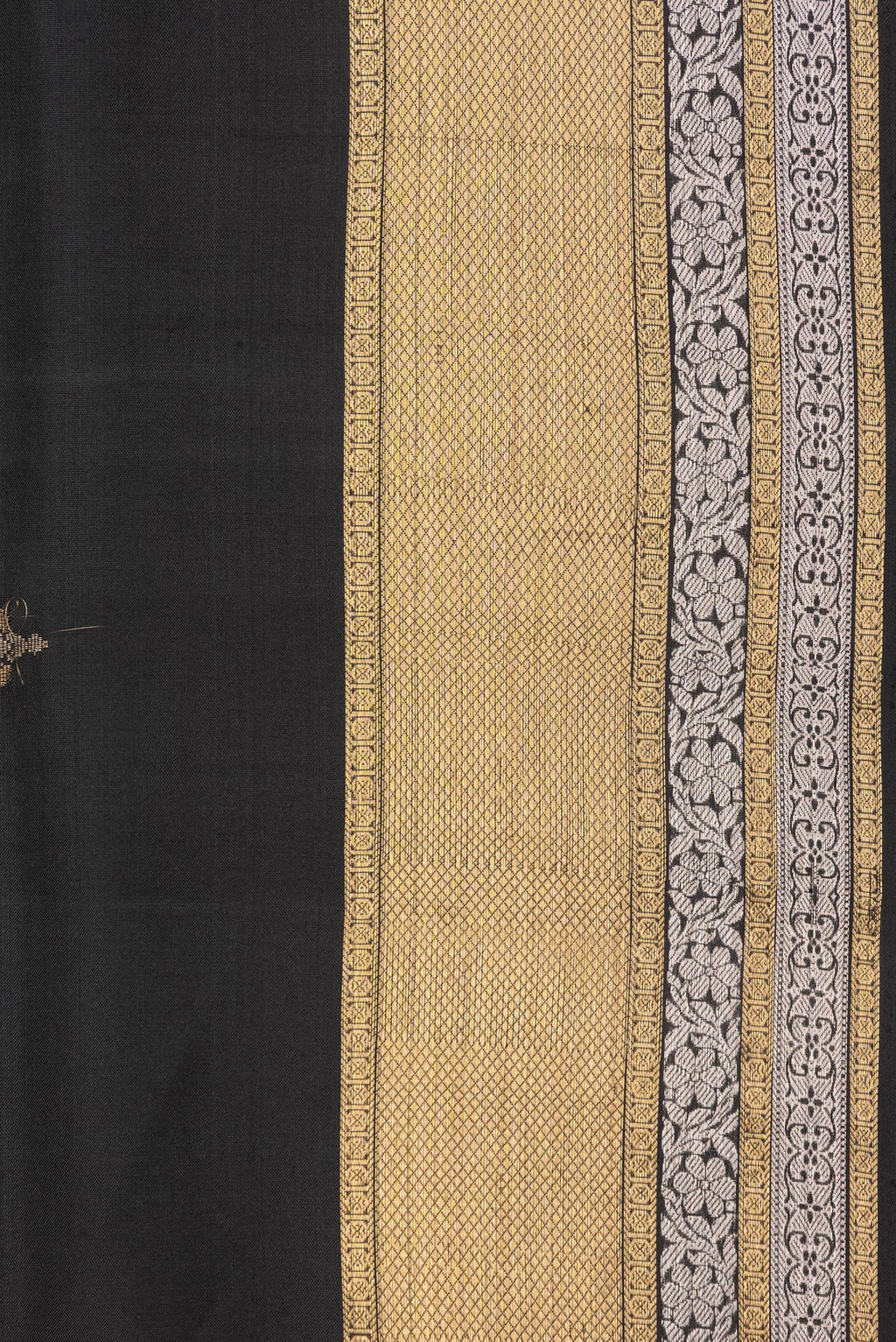 Border image of Pure Silk Black Dual Tone Soft Saree with Zari Butta on the body and Zari Border. 
