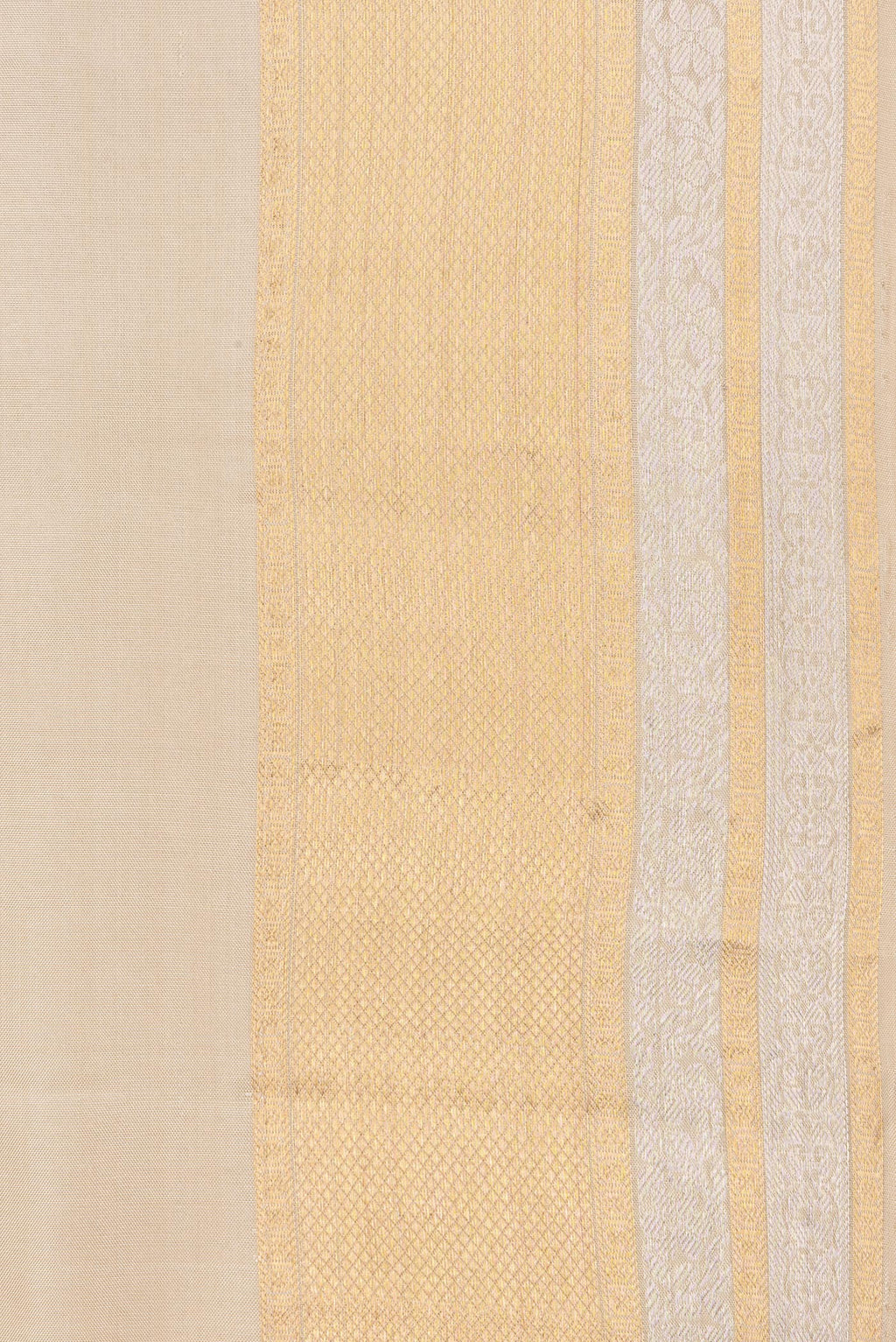 Border image of Pure Silk Beige Dual Tone Soft Saree with Zari Butta on the body and Zari Border. 