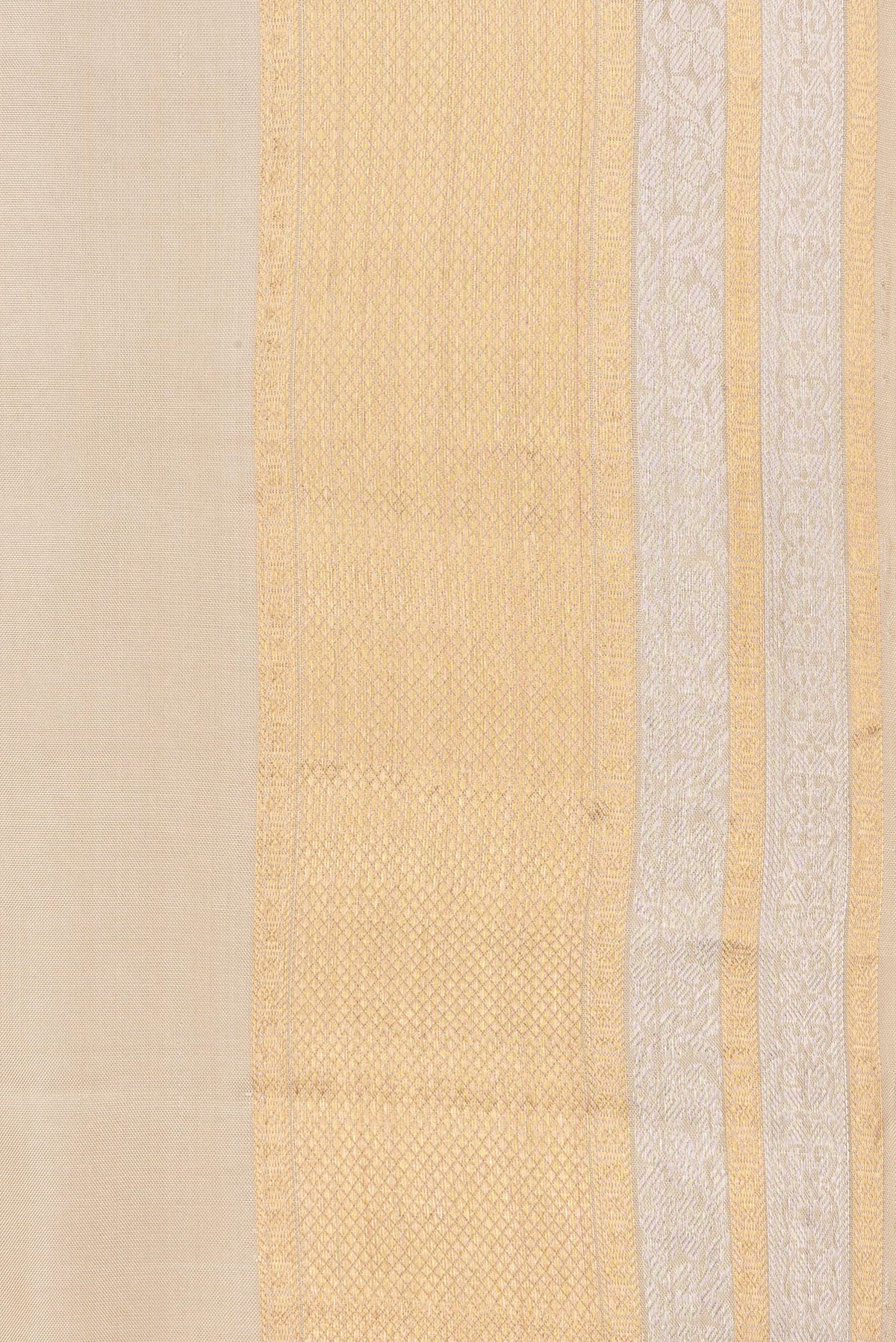 Border image of Pure Silk Beige Dual Tone Soft Saree with Zari Butta on the body and Zari Border. 