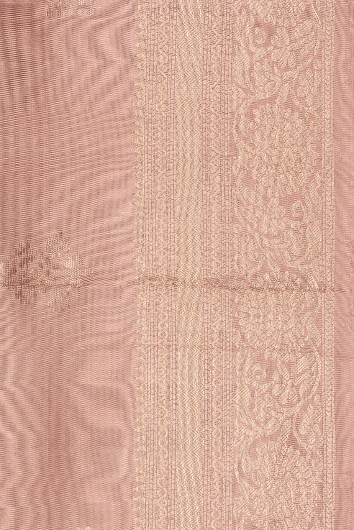 Border image of Pure Silk Rose Gold Dual Tone Soft Saree with Zari Butta on the body and Zari Border. 