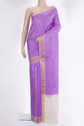 Pure Silk Lavender Soft Saree with Zari Butta on the body and Zari Border.  displayed on a mannequin