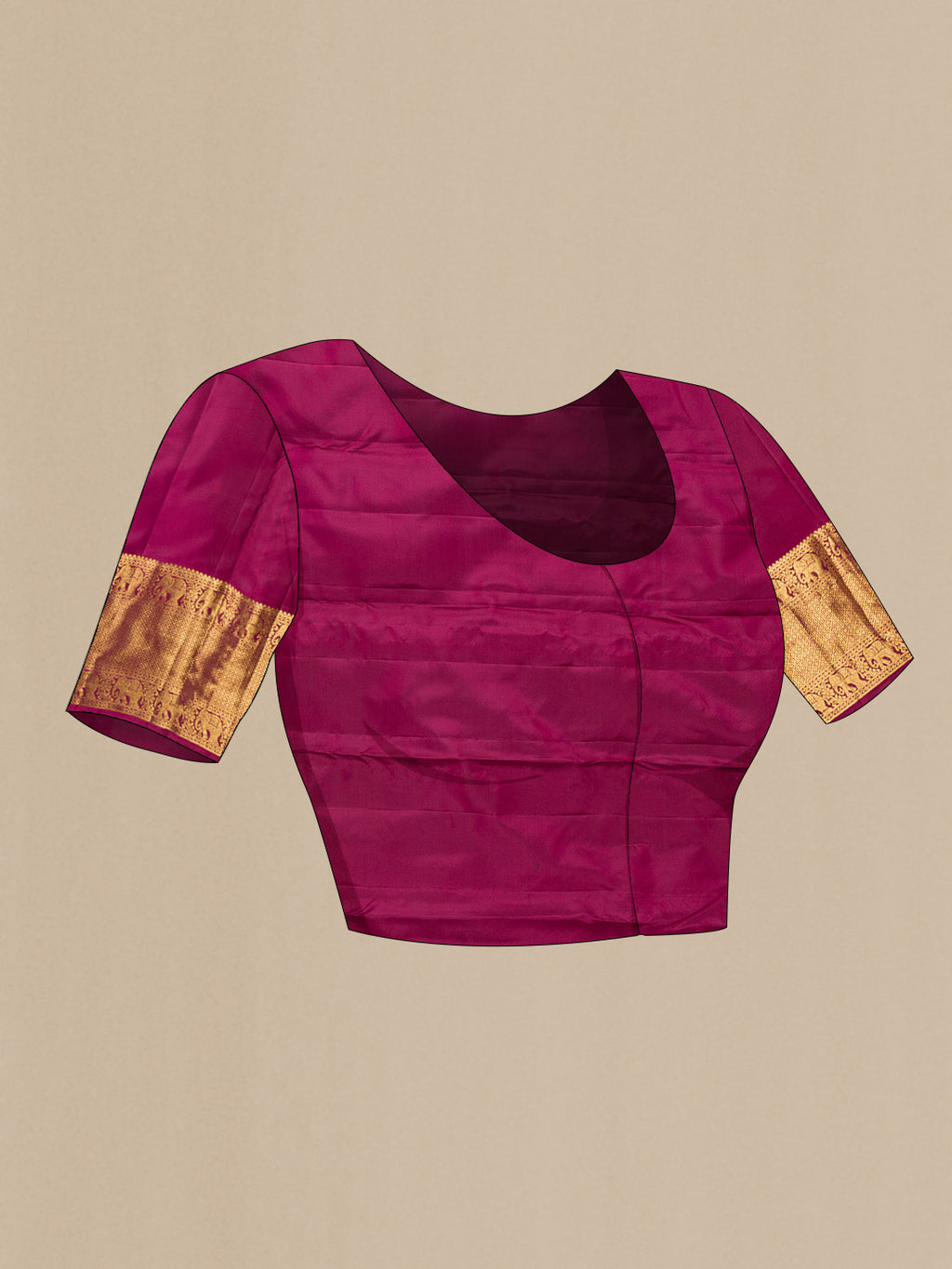 Close up image of the blouse of Pure Silk Rose pink Kanjivaram Saree with Zari Brocade on the body and Zari Border. 