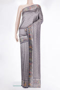Navy Blue Dual Tone Blended Banarasi Silk Saree with Zari Brocade on the body and Fancy Border.  displayed on a mannequin