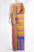 Pure Silk Multi Color Kanchipuram Saree with Jacquard design on the body and Zari Border.  displayed on a mannequin