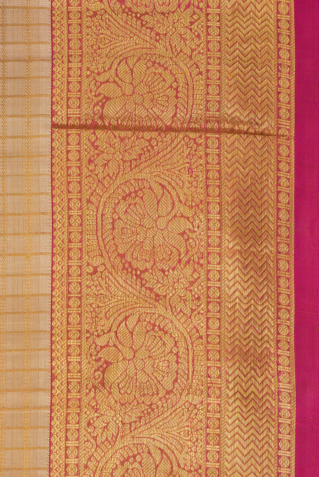 Border image of Pure Silk Beige Dual Tone Kanchipuram Saree with Checked design on the body and Zari Border. 