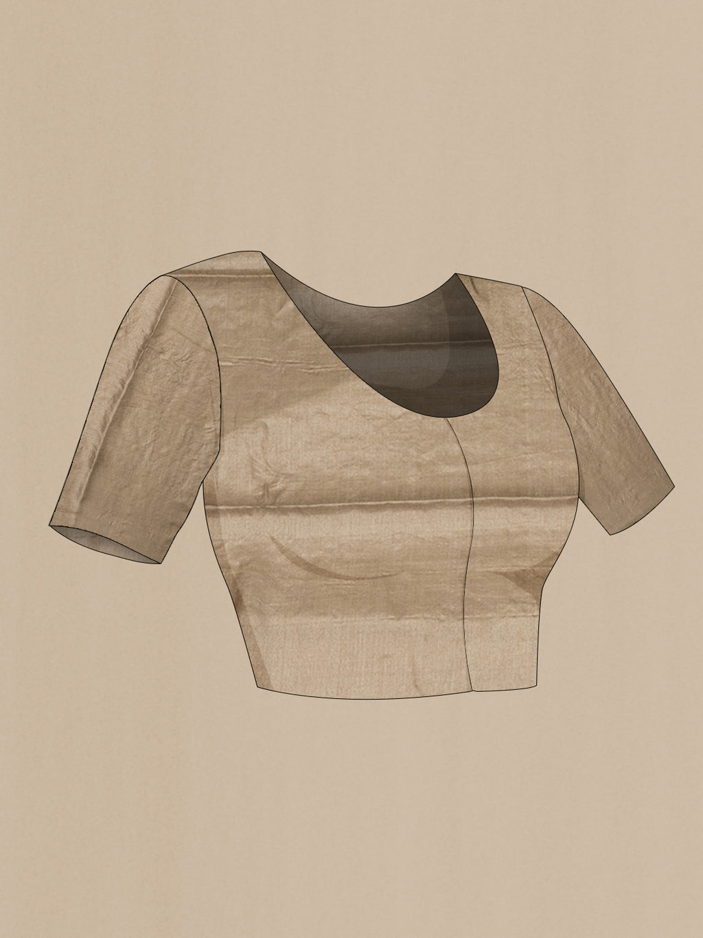 Close up image of the blouse of Brown Tussar Saree with Embroidery on the body and Embroidery Border. 