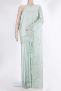 Pure Silk Mint Green Dual Tone Tussar Saree with Embroidery on the body and Embroidery Border.  displayed on a mannequin