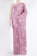 Rose Gold Tussar Saree with Embroidery on the body and Embroidery Border.  displayed on a mannequin