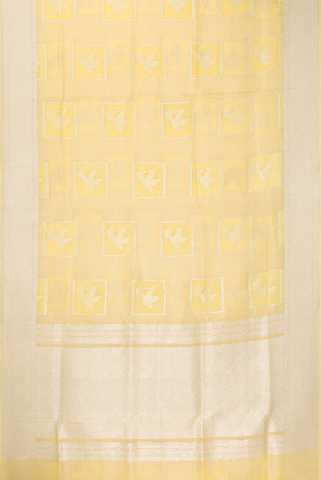 Flat view of Sandal Dual Tone Banarasi Kora Saree with Zari Brocade on the body and Zari Border. 