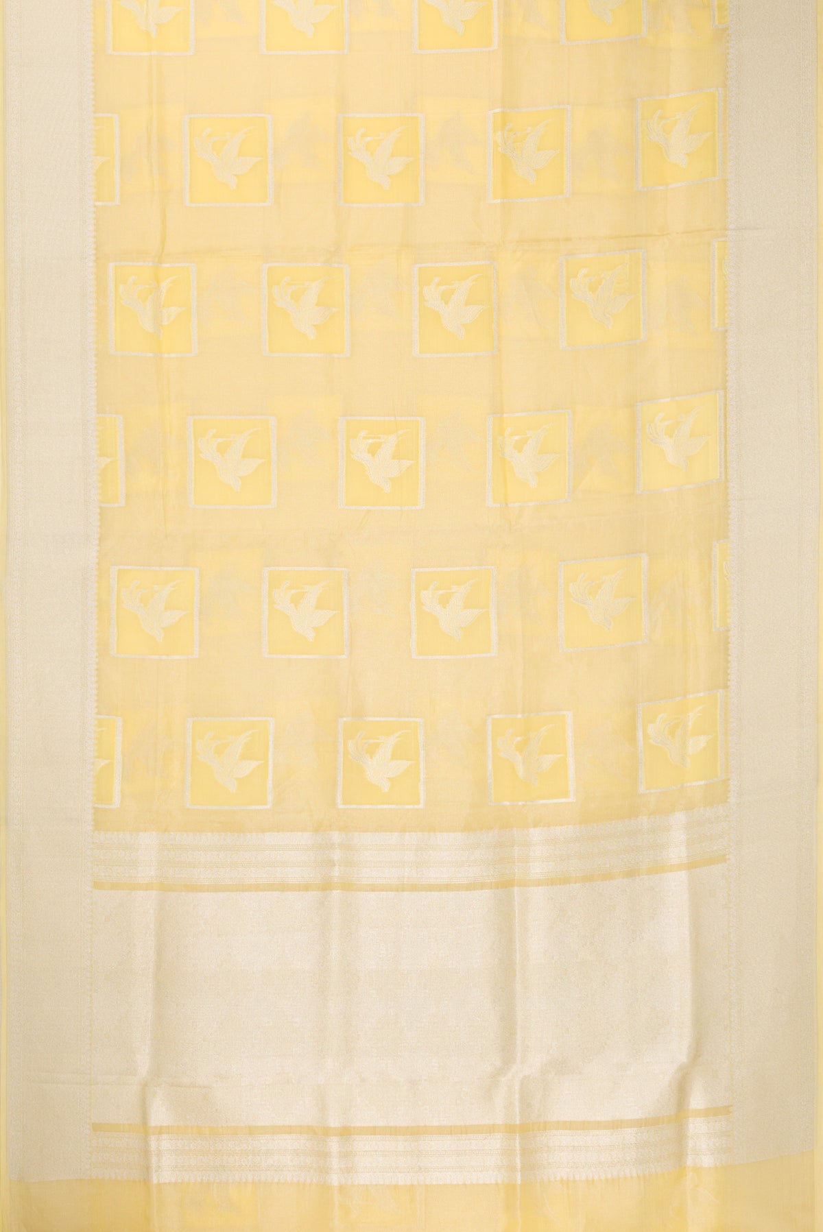 Flat view of Sandal Dual Tone Banarasi Kora Saree with Zari Brocade on the body and Zari Border. 