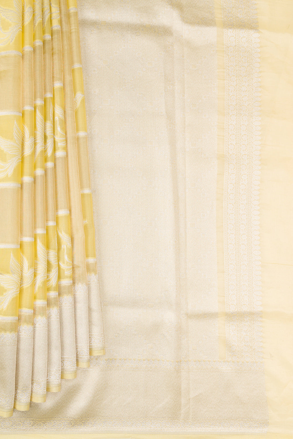 Pleats and pallu of Sandal Dual Tone Banarasi Kora Saree with Zari Brocade on the body and Zari Border. 