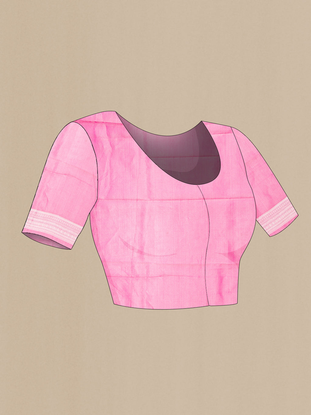 Close up image of the blouse of Pink Dual Tone Banarasi Kora Saree with Zari Brocade on the body and Zari Border. 