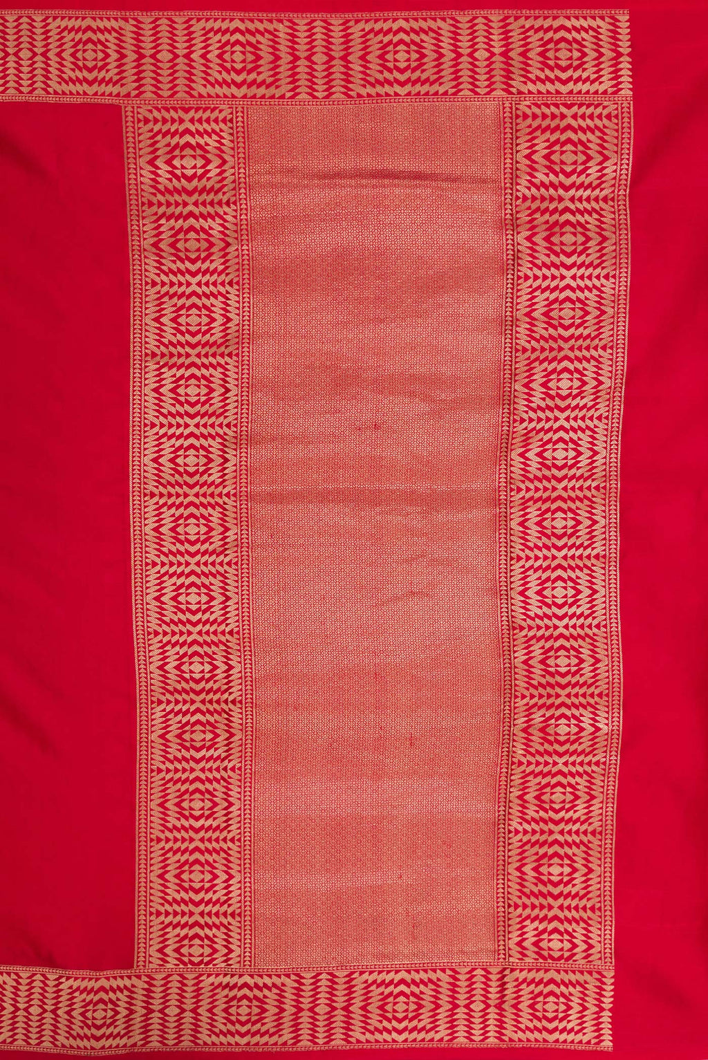 Close up image of the pallu of Pure Silk Red Banarasi Saree with Zari Butta on the body and Fancy Border. 