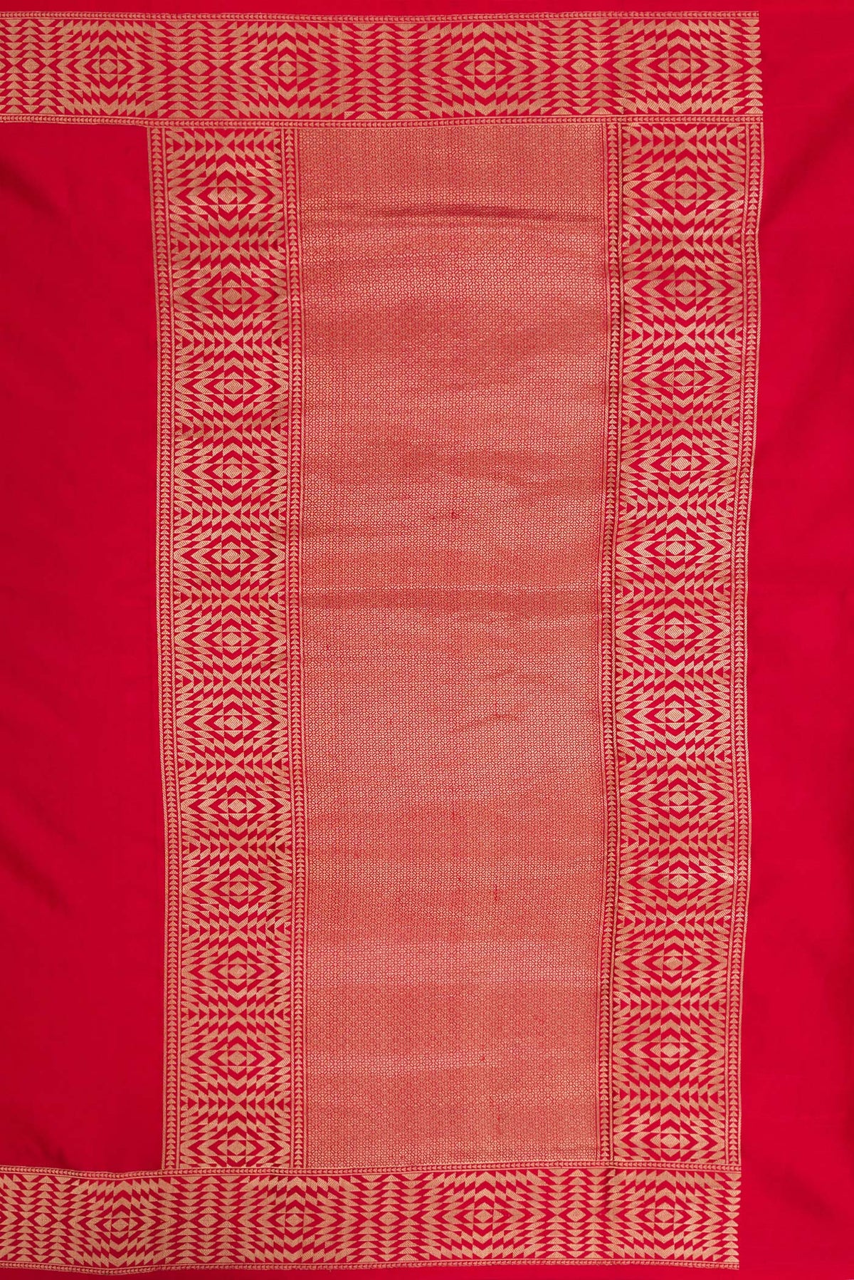 Close up image of the pallu of Pure Silk Red Banarasi Saree with Zari Butta on the body and Fancy Border. 