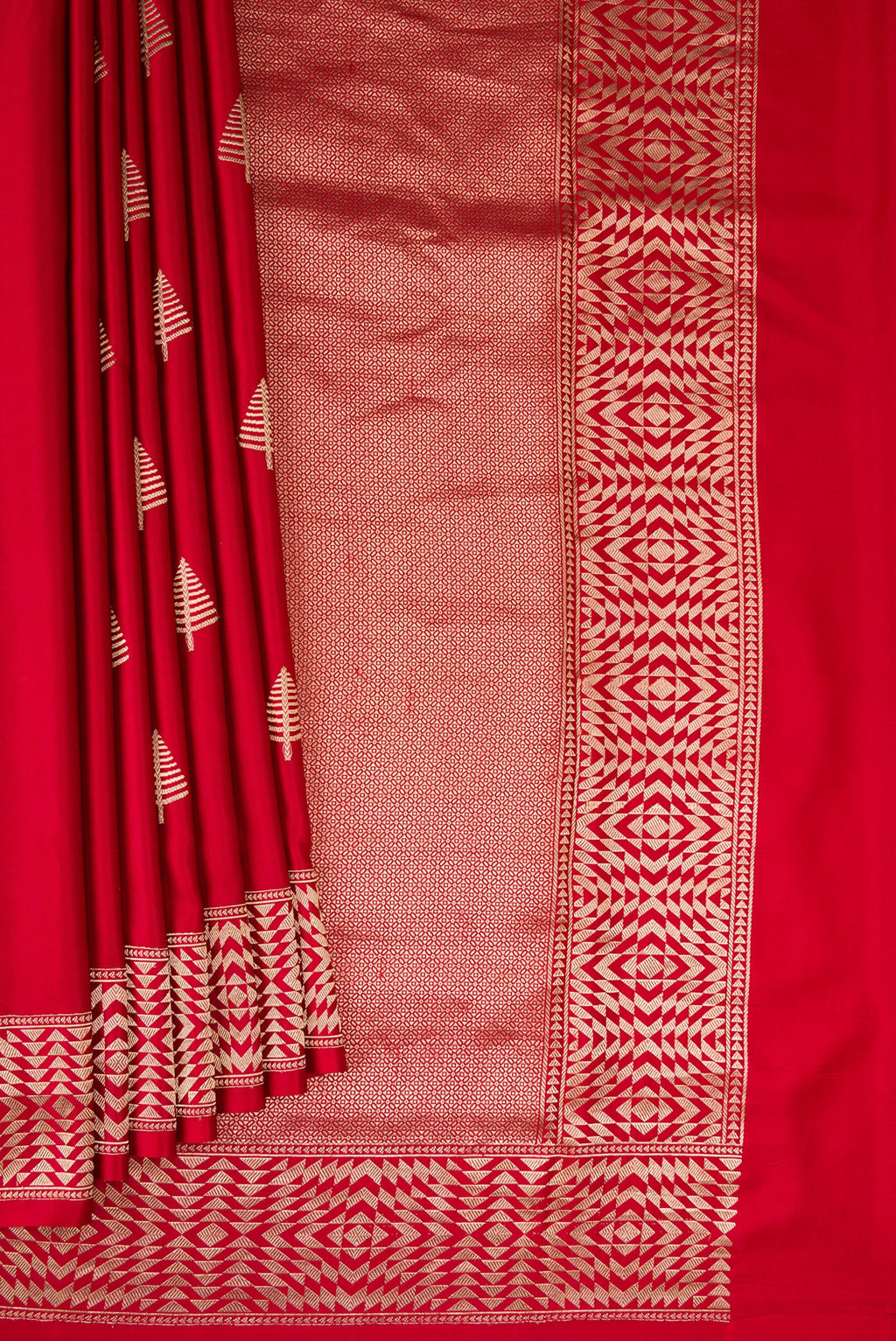Pleats and pallu of Pure Silk Red Banarasi Saree with Zari Butta on the body and Fancy Border. 