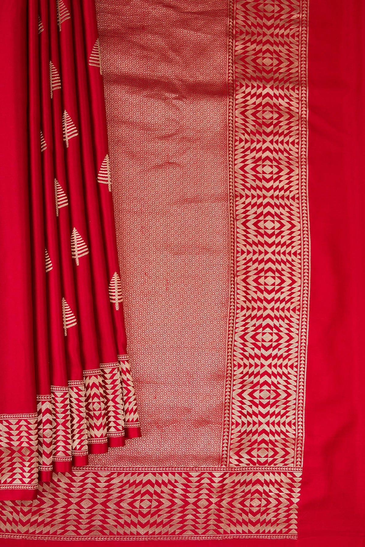 Pleats and pallu of Pure Silk Red Banarasi Saree with Zari Butta on the body and Fancy Border. 