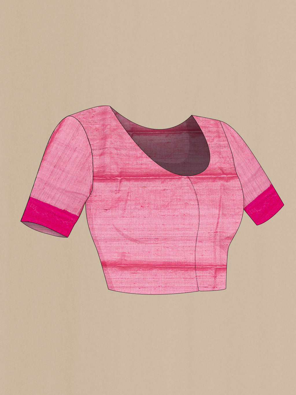 Close up image of the blouse of Pink Tussar Saree with Embroidery on the body and Embroidery Border. 