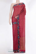 Maroon Dual Tone Tussar Saree with Checked design on the body and Embroidery Border.  displayed on a mannequin