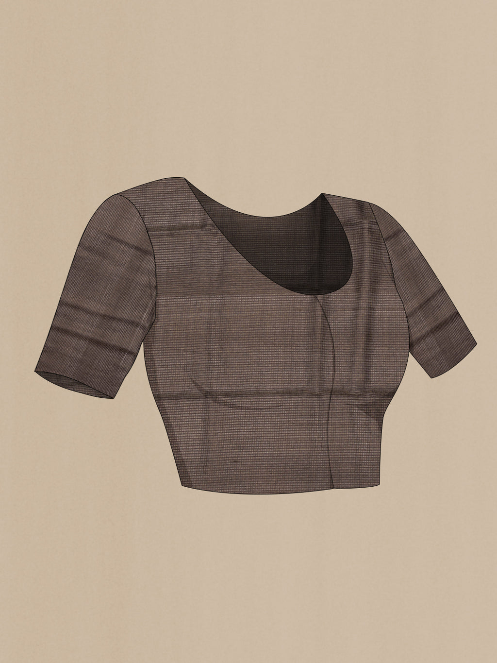 Close up image of the blouse of Brown Dual Tone Tussar Saree with Checked design on the body and Embroidery Border. 