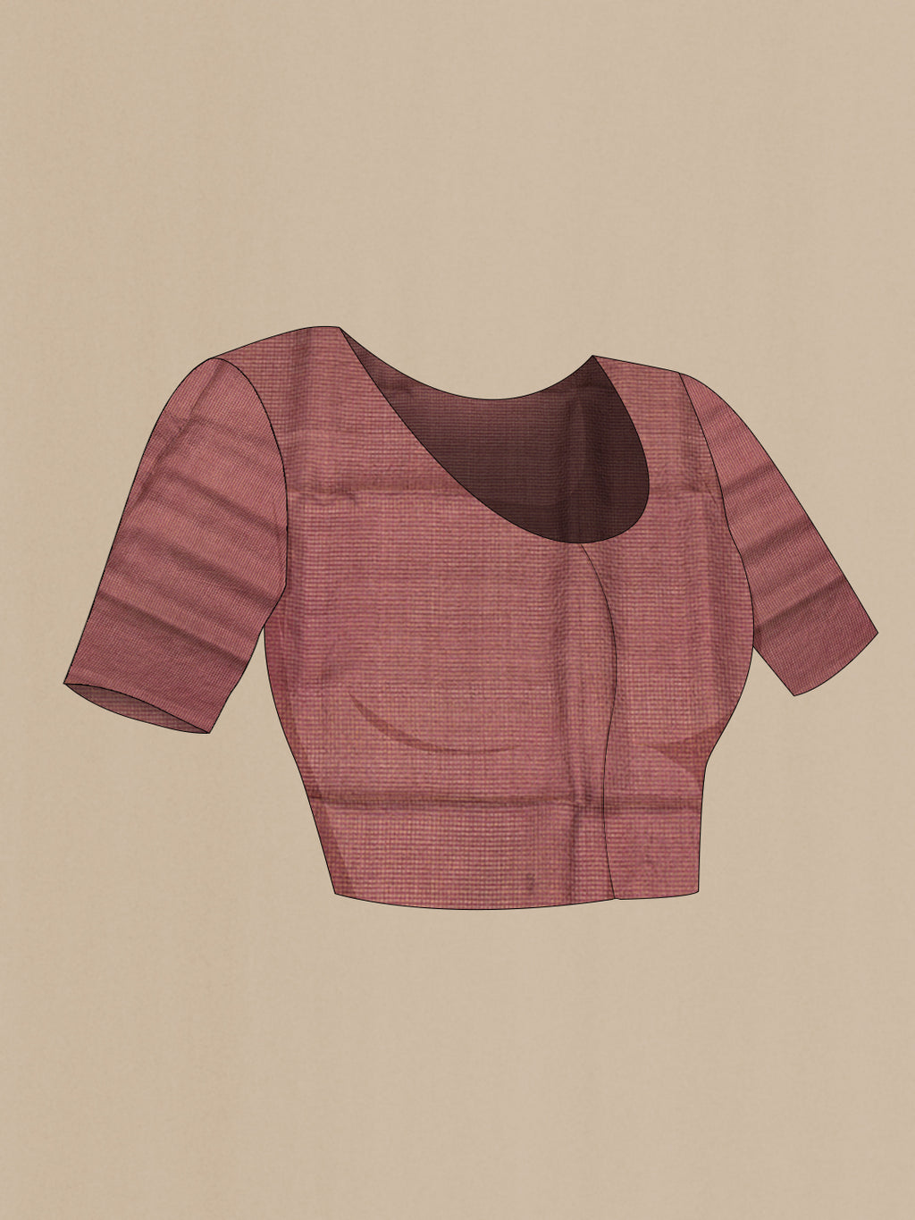 Close up image of the blouse of Brown Tussar Saree with Checked design on the body and Embroidery Border. 