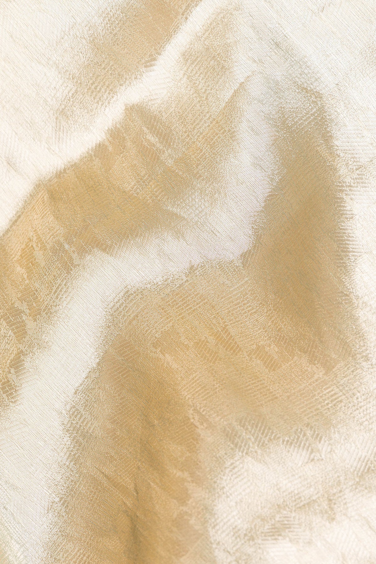 Close up of Gold Dual Tone Banarasi Tissue Saree with Zari Brocade on the body and Embroidery Border.  displaying folds