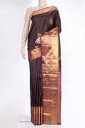 Pure Silk Coffee Brown Kanchipuram Saree with Zari Butta on the body and Fancy Border.  displayed on a mannequin