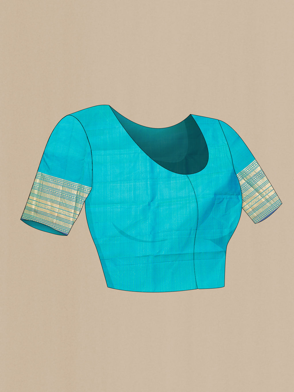 Close up image of the blouse of Pure Silk Green Dual Tone Kanjivaram Saree with Zari Butta on the body and Zari Border. 