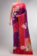 Pure Silk Purple Dual Tone Kanchipuram Saree with Checked design on the body and Fancy Border.  displayed on a mannequin