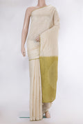 Cream Tussar Saree with Embroidery on the body and Embroidery Border.  displayed on a mannequin