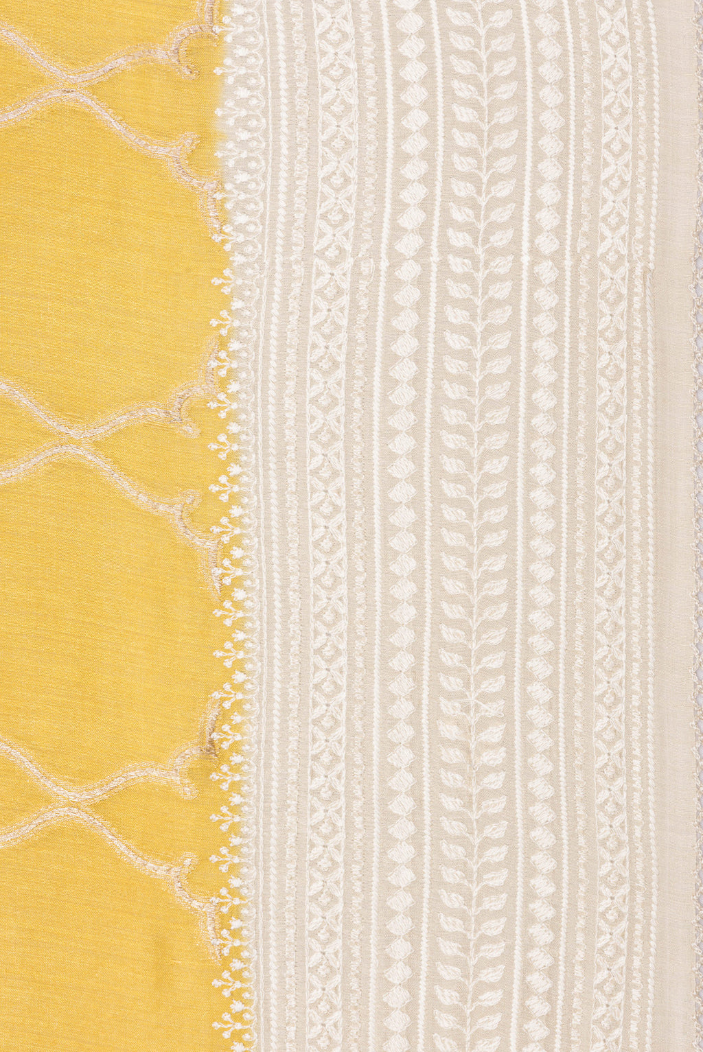 Border image of Pure Silk Yellow Dual Tone Tussar Saree with Zari Brocade on the body and Embroidery Border. 