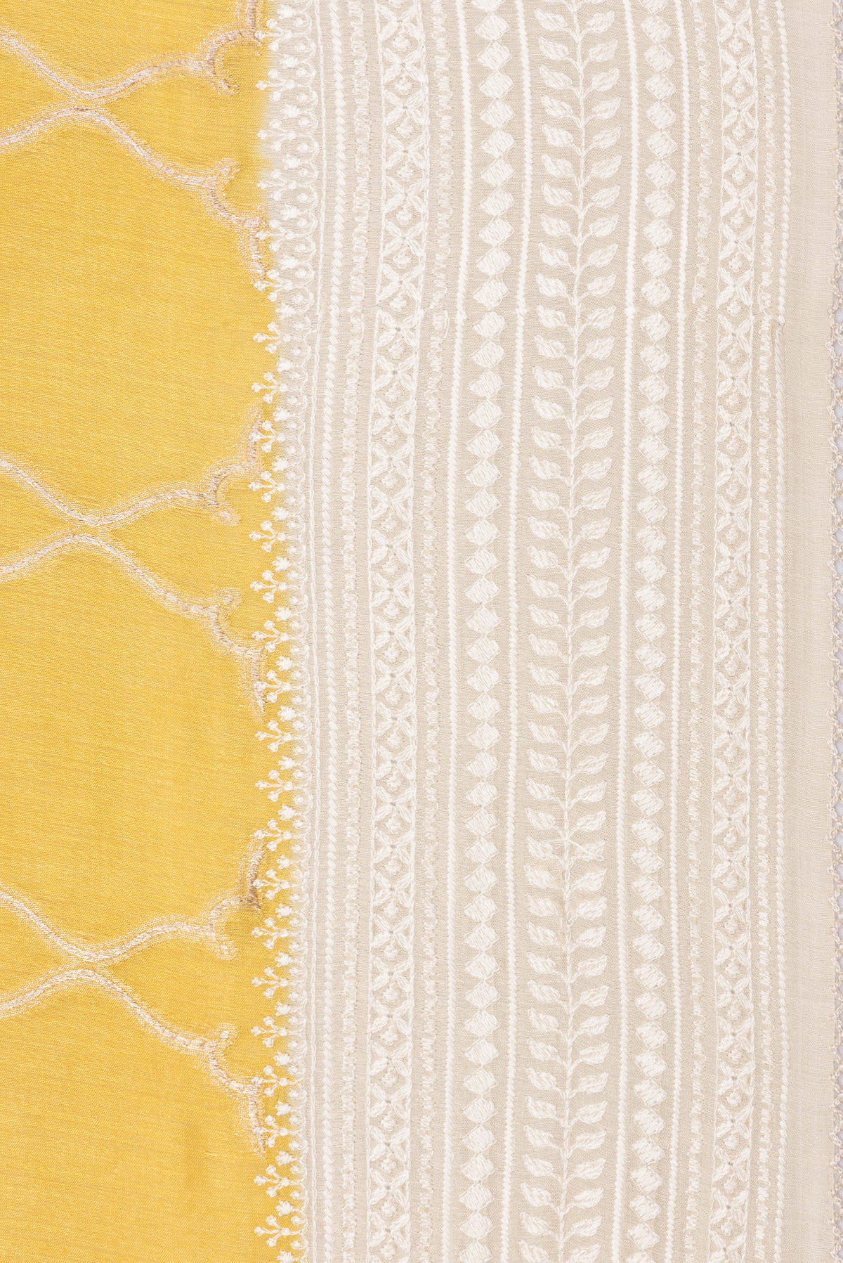 Border image of Pure Silk Yellow Dual Tone Tussar Saree with Zari Brocade on the body and Embroidery Border. 