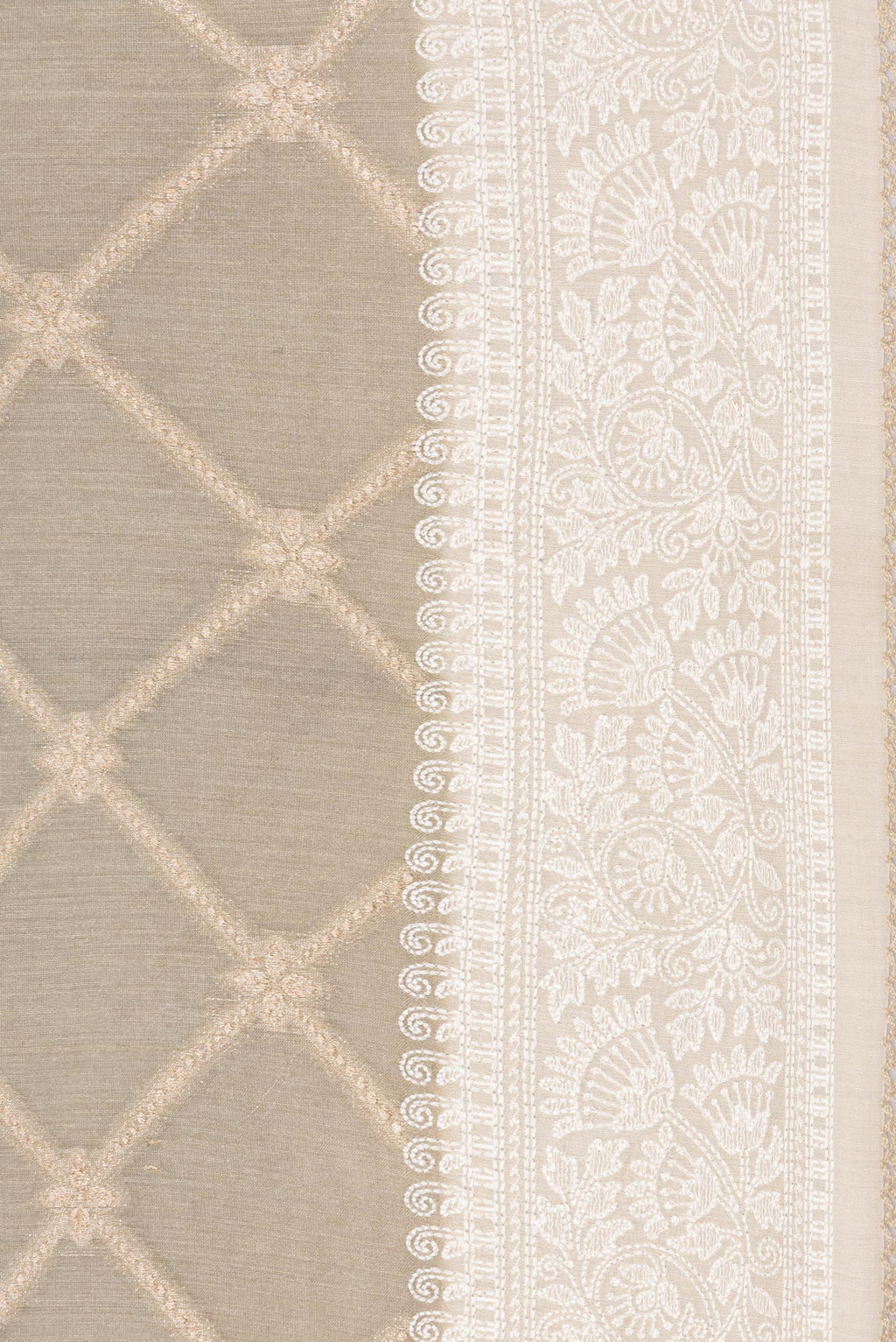 Border image of Pure Silk Grey Dual Tone Tussar Saree with Zari Brocade on the body and Embroidery Border. 