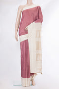 Coral Dual Tone Tussar Saree with Printed design on the body and Embroidery Border.  displayed on a mannequin