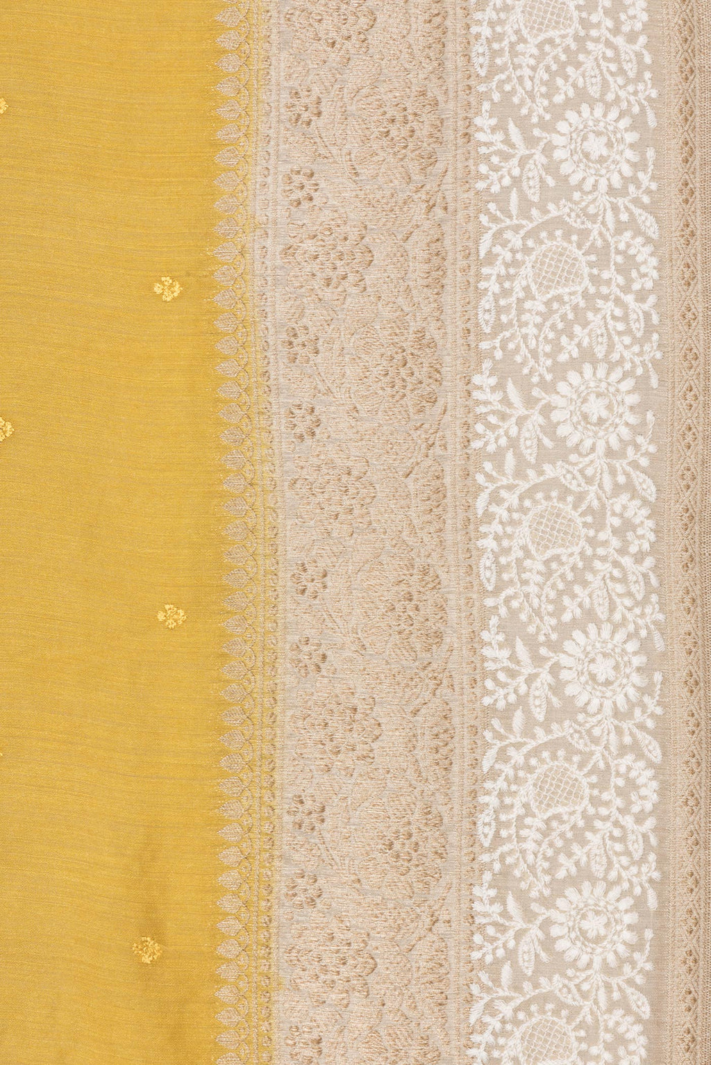Border image of Pure Silk Mustard Dual Tone Tussar Saree with Embroidery on the body and Embroidery Border. 