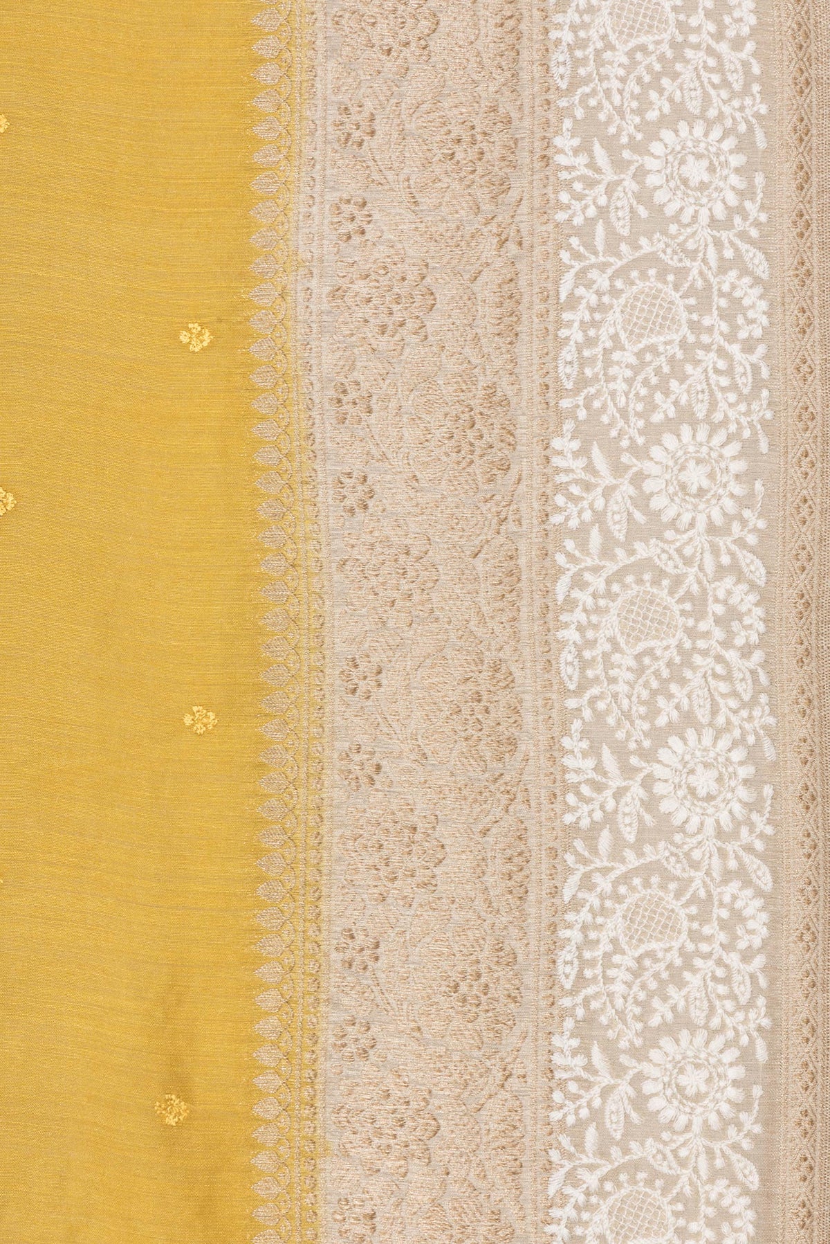 Border image of Pure Silk Mustard Dual Tone Tussar Saree with Embroidery on the body and Embroidery Border. 