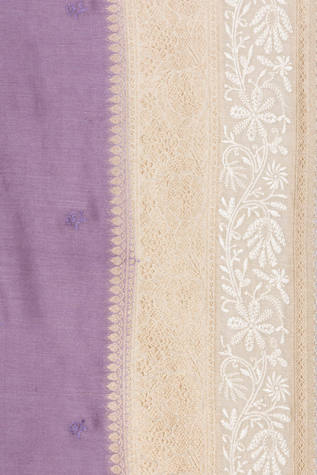 Border image of Pure Silk Lavender Dual Tone Tussar Saree with Embroidery on the body and Embroidery Border. 