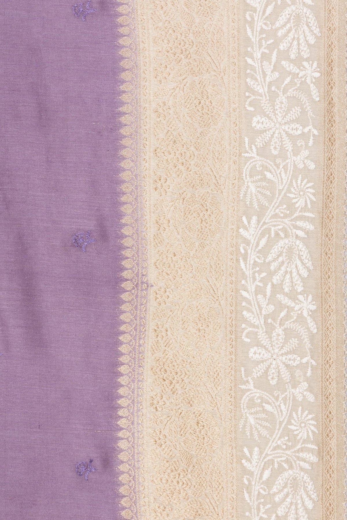 Border image of Pure Silk Lavender Dual Tone Tussar Saree with Embroidery on the body and Embroidery Border. 