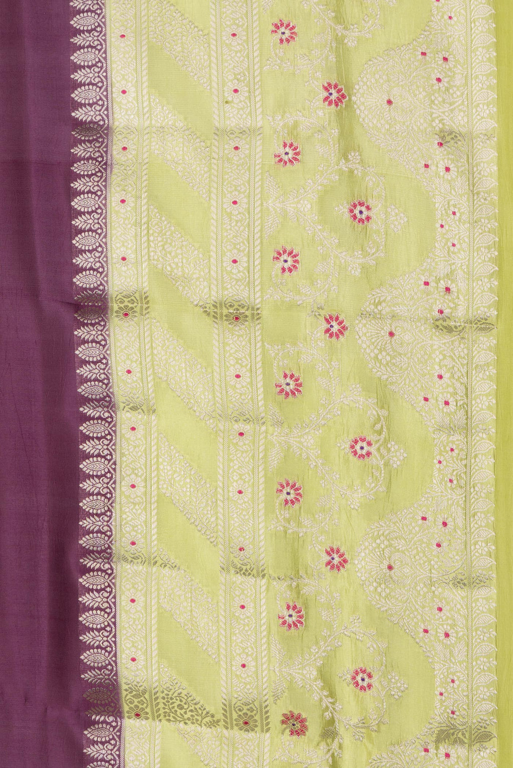 Border image of Pure Silk Burgundy Dual Tone Tussar Saree with Zari Butta on the body and Fancy Border. 