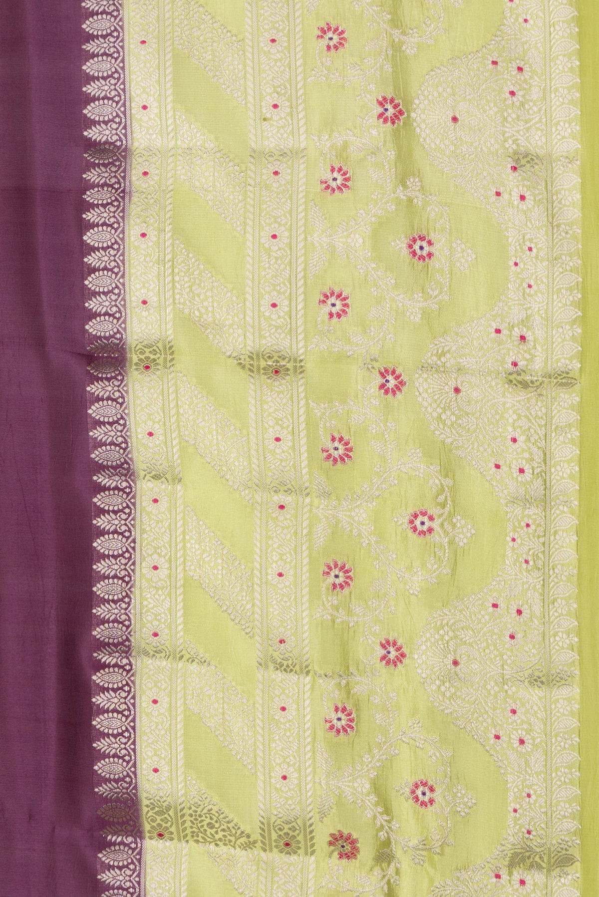 Border image of Pure Silk Burgundy Dual Tone Tussar Saree with Zari Butta on the body and Fancy Border. 