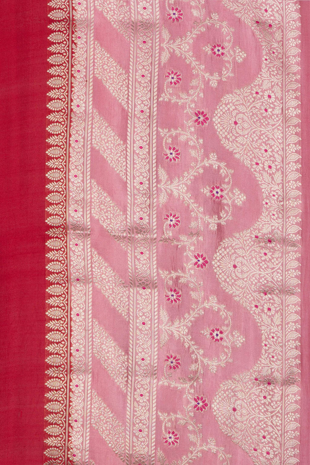 Border image of Pure Silk Red Dual Tone Tussar Saree with Zari Butta on the body and Fancy Border. 